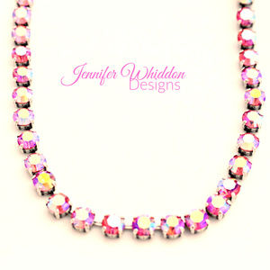 Swarovski Crystal Rose AB Necklace Antique Silver